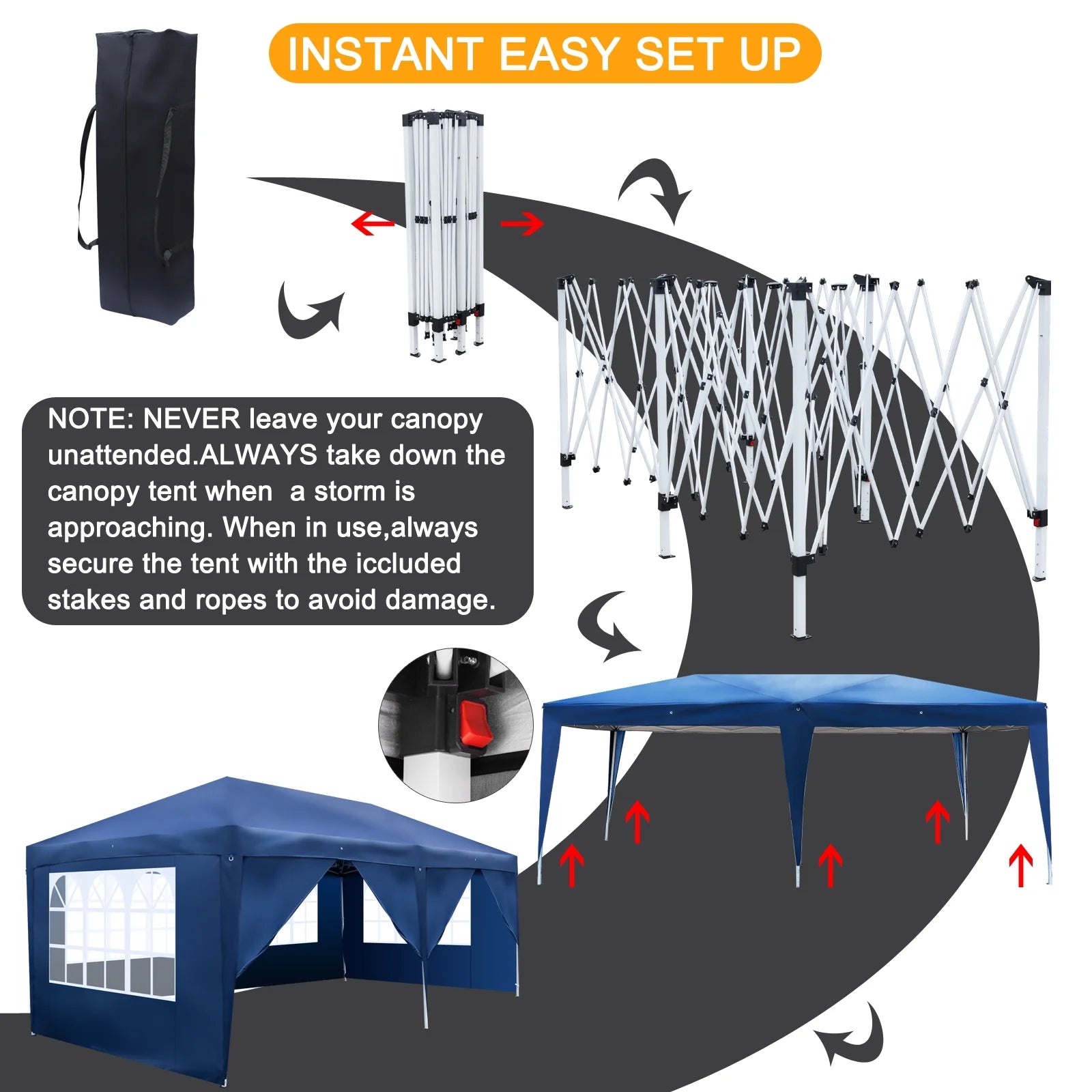 Zimtown 10'x 20' Patio EZ POP UP Party Tent Wedding Gazebo Canopy Marquee 6 Walls