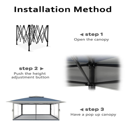 Ataucjin 13x13 Gazebo, Outdoor Canopy Tent with Mosquito Net, Height Adjustable Canopy Gazebo, Large Shade Tent for Camping, Lawn, Backyard, Garden, Patio