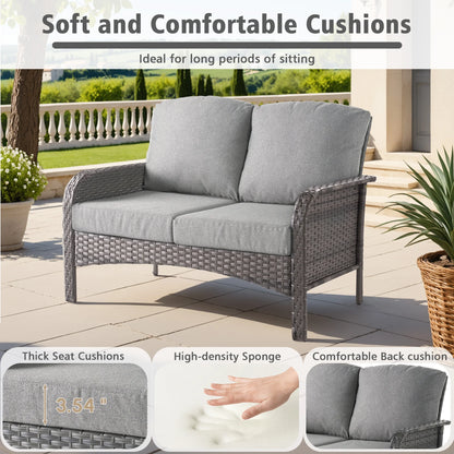 Ovios 5 Pieces Outdoor Patio Furniture Set High Back All Weather Wicker Conversation Set with Swivel Chairs & Coffee Table, Dark Gray