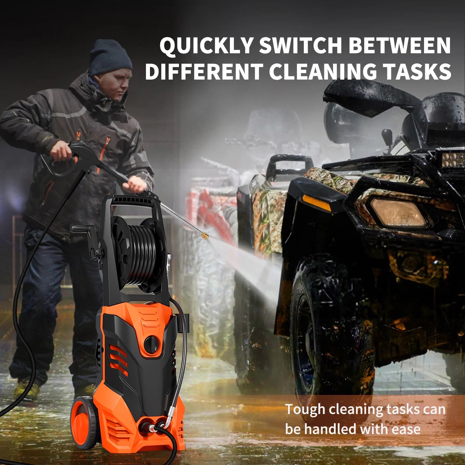Furnibear 3800 PSI Electric Pressure Washer - Lightweight with Wheels, Easy to Assemble, Includes 5 Nozzles for Cars, Fences, Patios & Driveways