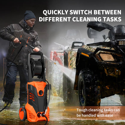 Furnibear 3800 PSI Electric Pressure Washer - Lightweight with Wheels, Easy to Assemble, Includes 5 Nozzles for Cars, Fences, Patios & Driveways