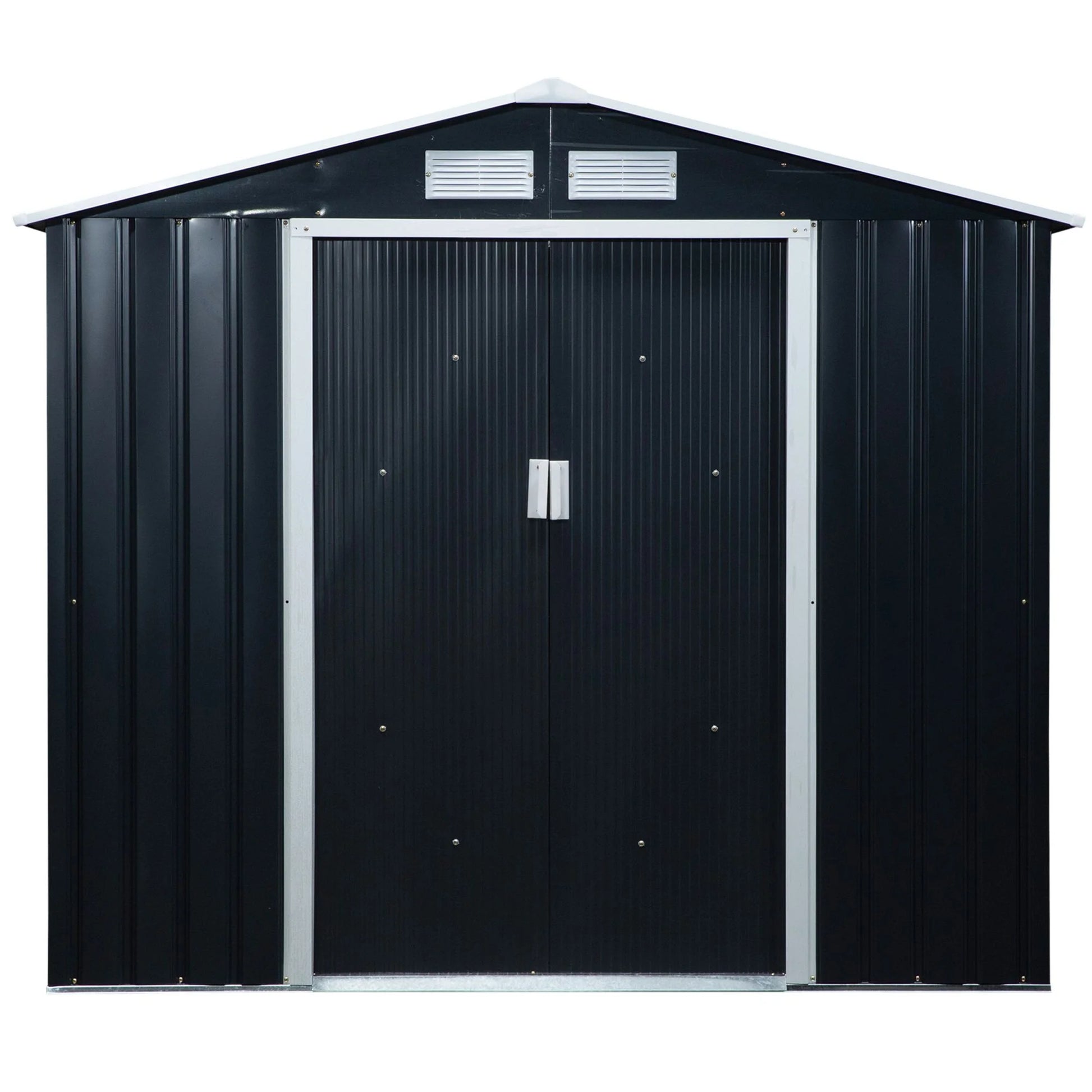 Outsunny 7' x 4' Metal Storage Shed Organizer, Garden Tool House with 4 Vents and 2 Sliding Doors for Backyard, Patio, Garage, Lawn, Dark Gray