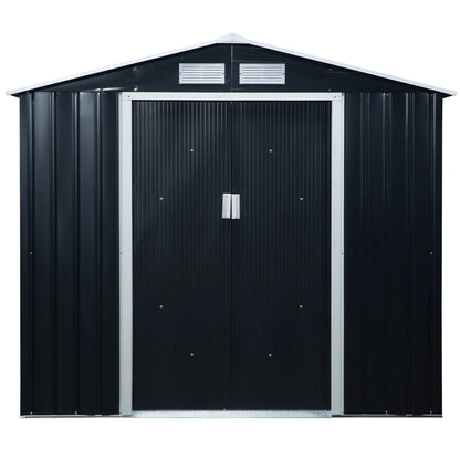 Outsunny 7' x 4' Metal Storage Shed Organizer, Garden Tool House with 4 Vents and 2 Sliding Doors for Backyard, Patio, Garage, Lawn, Dark Gray