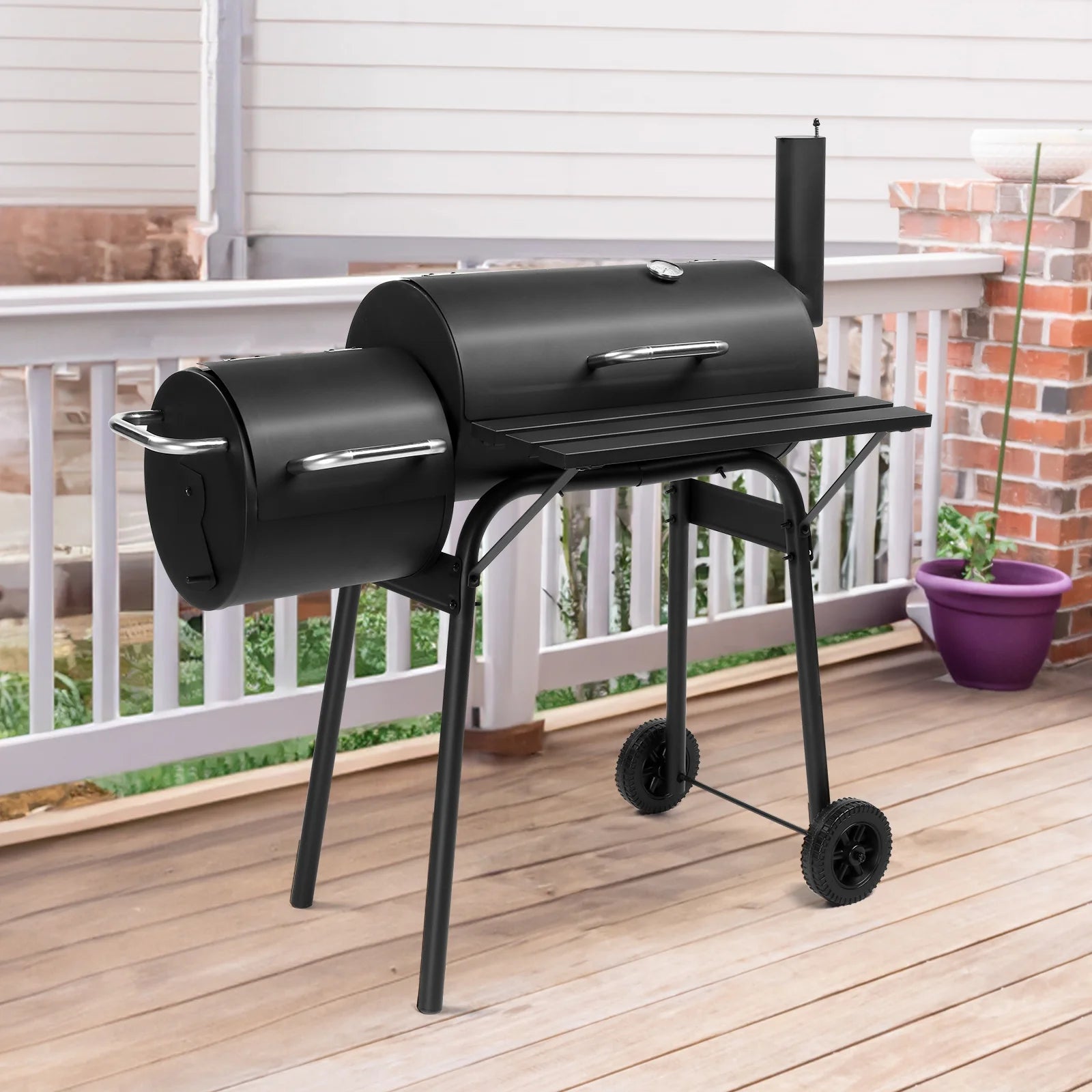 BAYUELSWU Charcoal Grills with Offset Smoker, Camping Grill 44-inch Outdoor BBQ Grill Portable for Backyard Camping Garden Patio (Black)