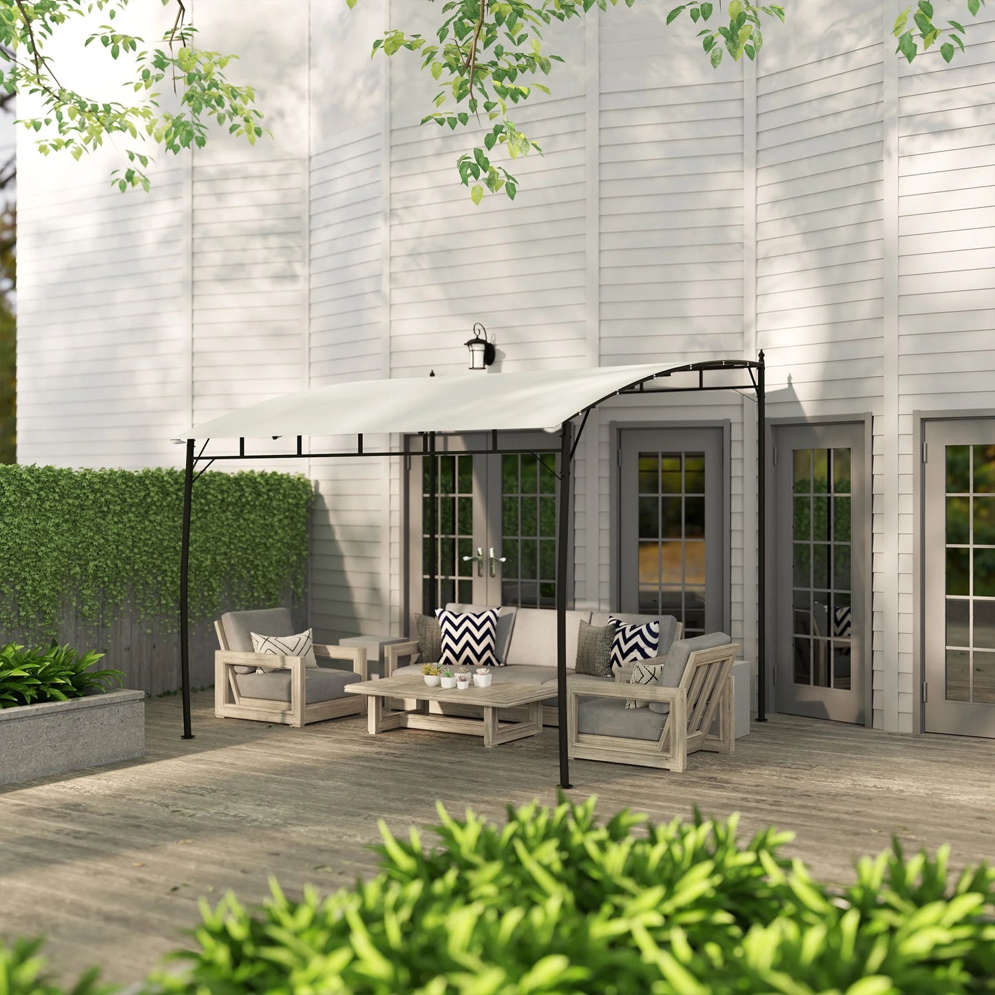 Outsunny 10' x 10' Pergola with UV-Resistant Canopy, Outdoor Sun Shade Shelter for Porch, Patio, Deck, Backyard, Cream