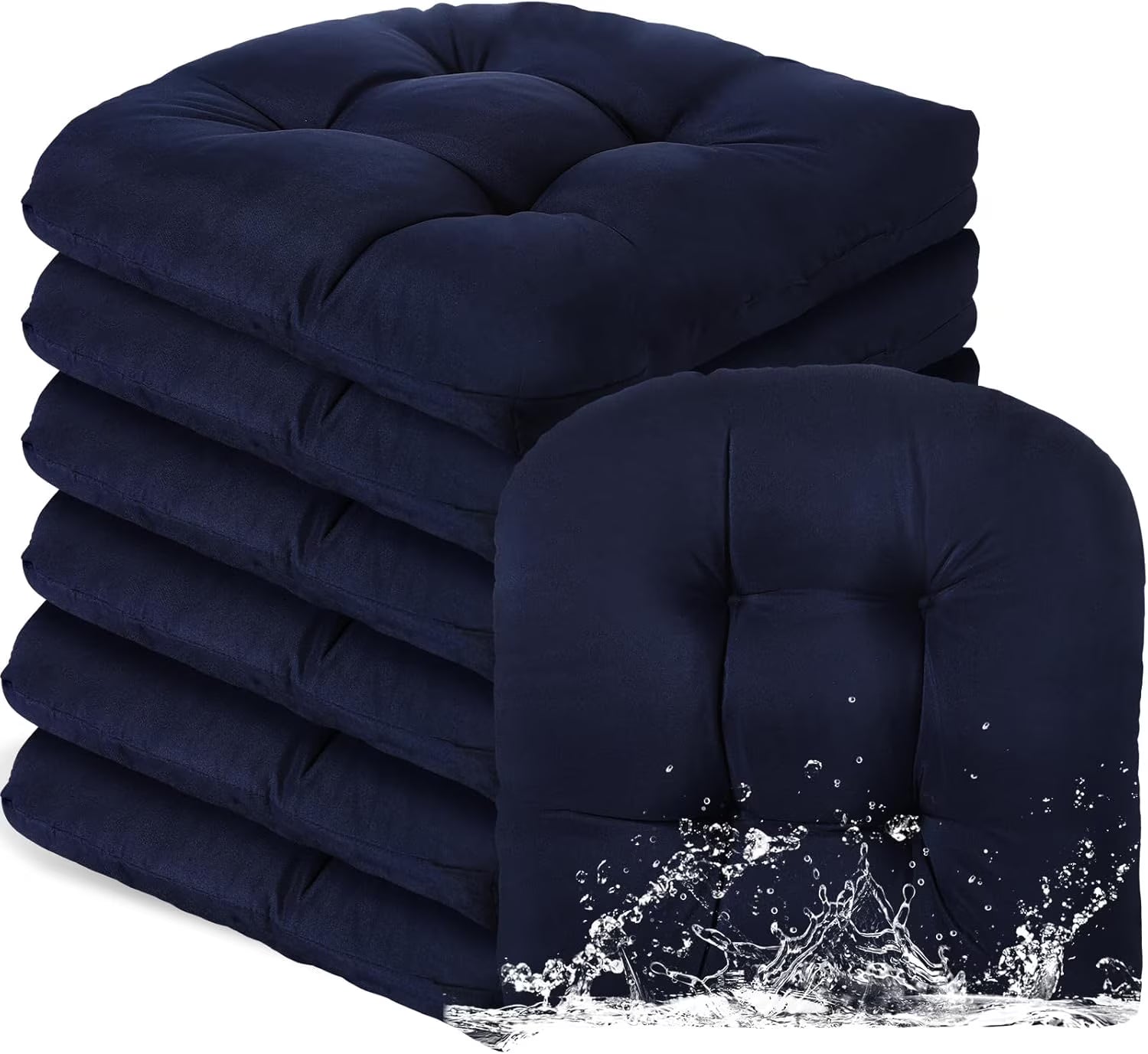 Outdoor Chair Cushions Set of 6 Waterproof Sun Protection Square Tufted Overstuffed Patio Furniture Seat Cushion for Patio Funiture Dining Indoor 19" x 19"