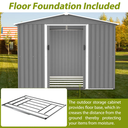 LZBEITEM 10 x 10 ft Outdoor Storage Shed with Floor Frame Kit, Galvanized Steel Garden Sheds, Garden Tool Shed with Double Lockable Doors for Backyard Patio Lawn, Grey