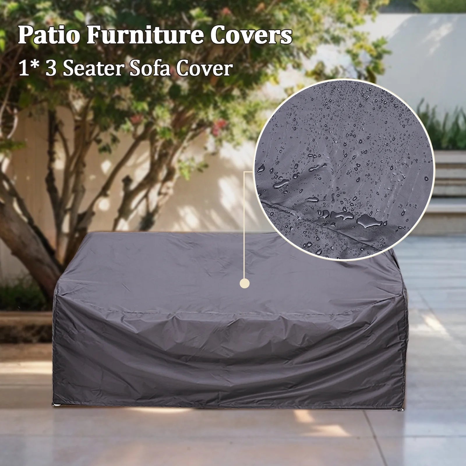 3-Seat Patio Wicker Sofa Outdoor Rattan Couch Furniture Steel Frame with Beige cushion& Waterproof Cover, Gray