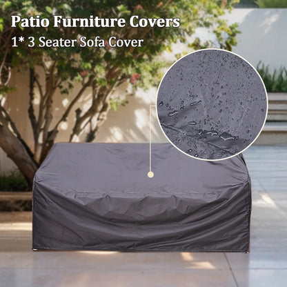 3-Seat Patio Wicker Sofa Outdoor Rattan Couch Furniture Steel Frame with Beige cushion& Waterproof Cover, Gray