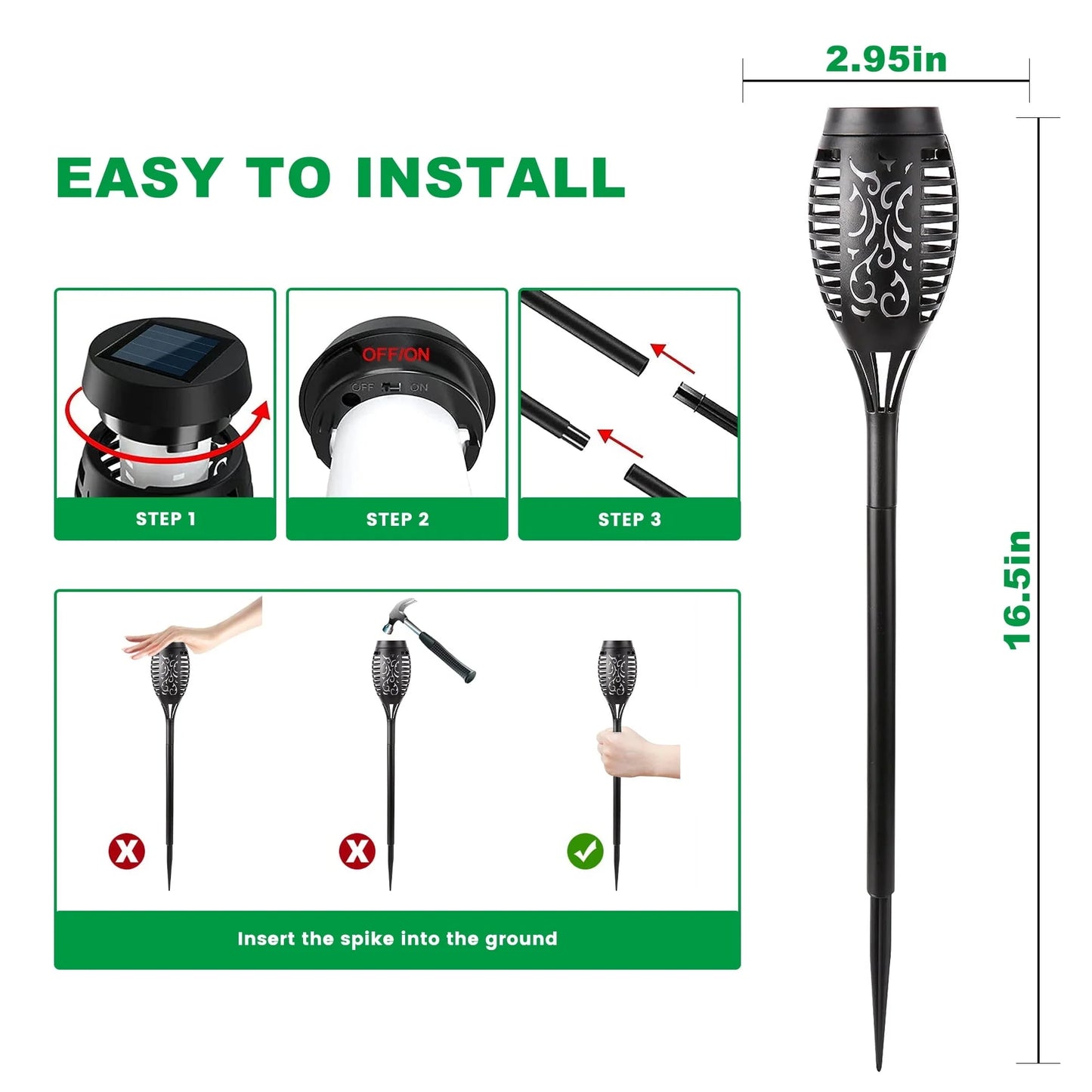 DAYBETTER 8Pack Solar Torch Lights, Flickering Flame Outdoor Lights with 96LED, Waterproof Solar Landscape and Walkway Lights Decoration for Garden Patio Yard