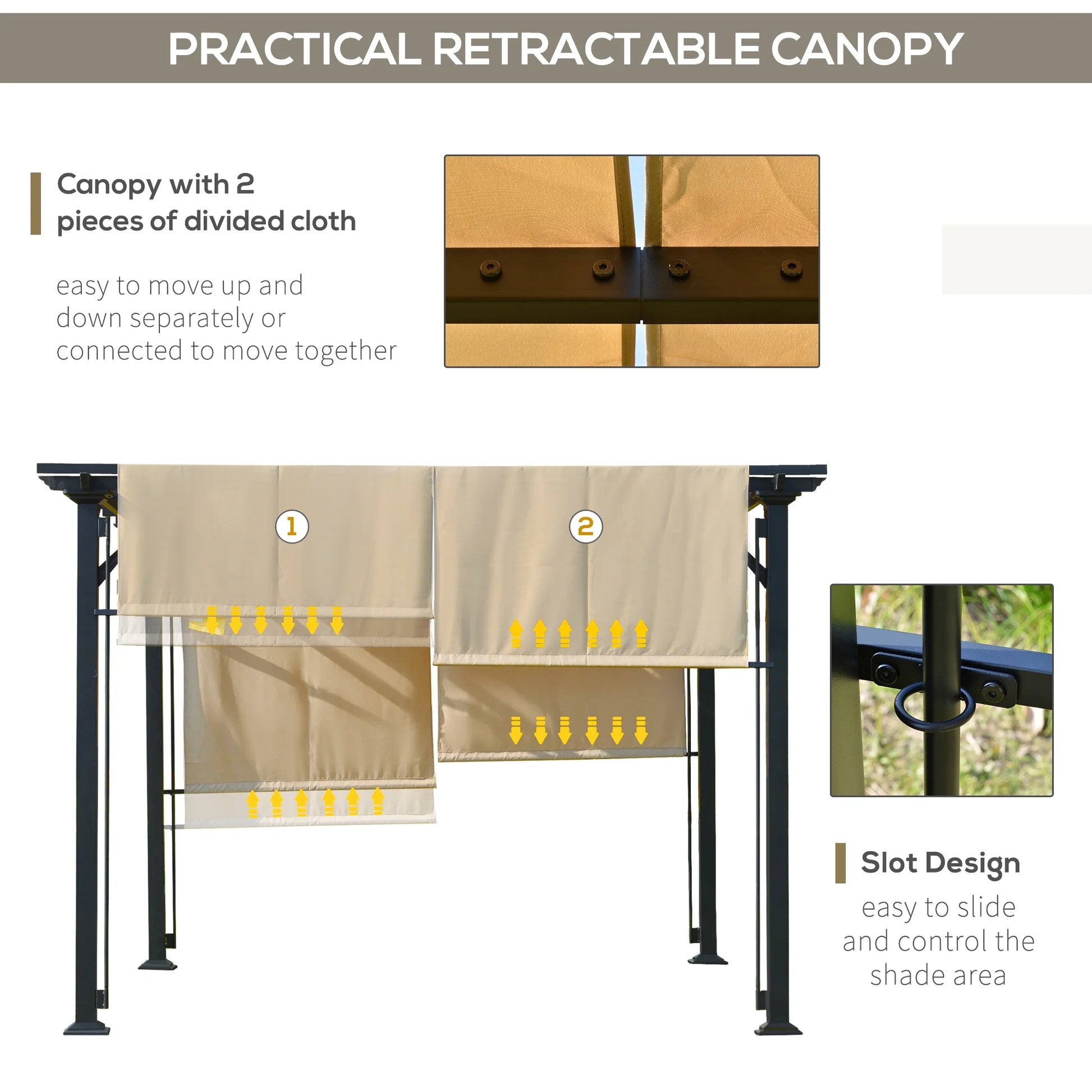 Outsunny 12' x 10' Outdoor Retractable Pergola Canopy with Sun Shade Unique Design Canopy Patio Metal Shelter for Garden Porch Beach, Beige