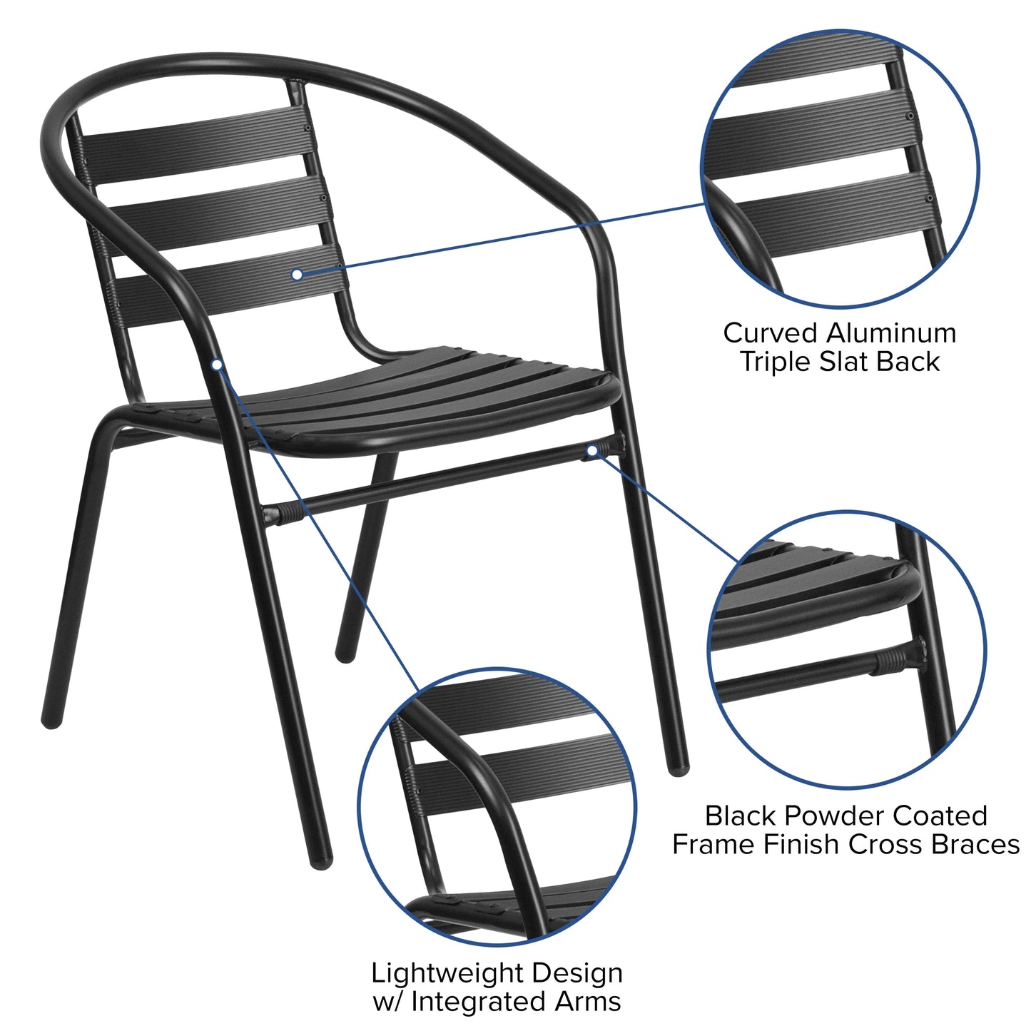Emma + Oliver 7 Piece Patio Table & Chairs Set with 31.5"x55" Rectangular Metal Table with Tempered Glass Top and 6 Black Aluminum Stacking Chairs