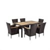 7 Piece Outdoor Wicker Sectional Dining Set, Outdoor Furniture Set with Stackable Armrest Chairs & Beige Cushions, Patio Dining Set for 6, Black Rattan