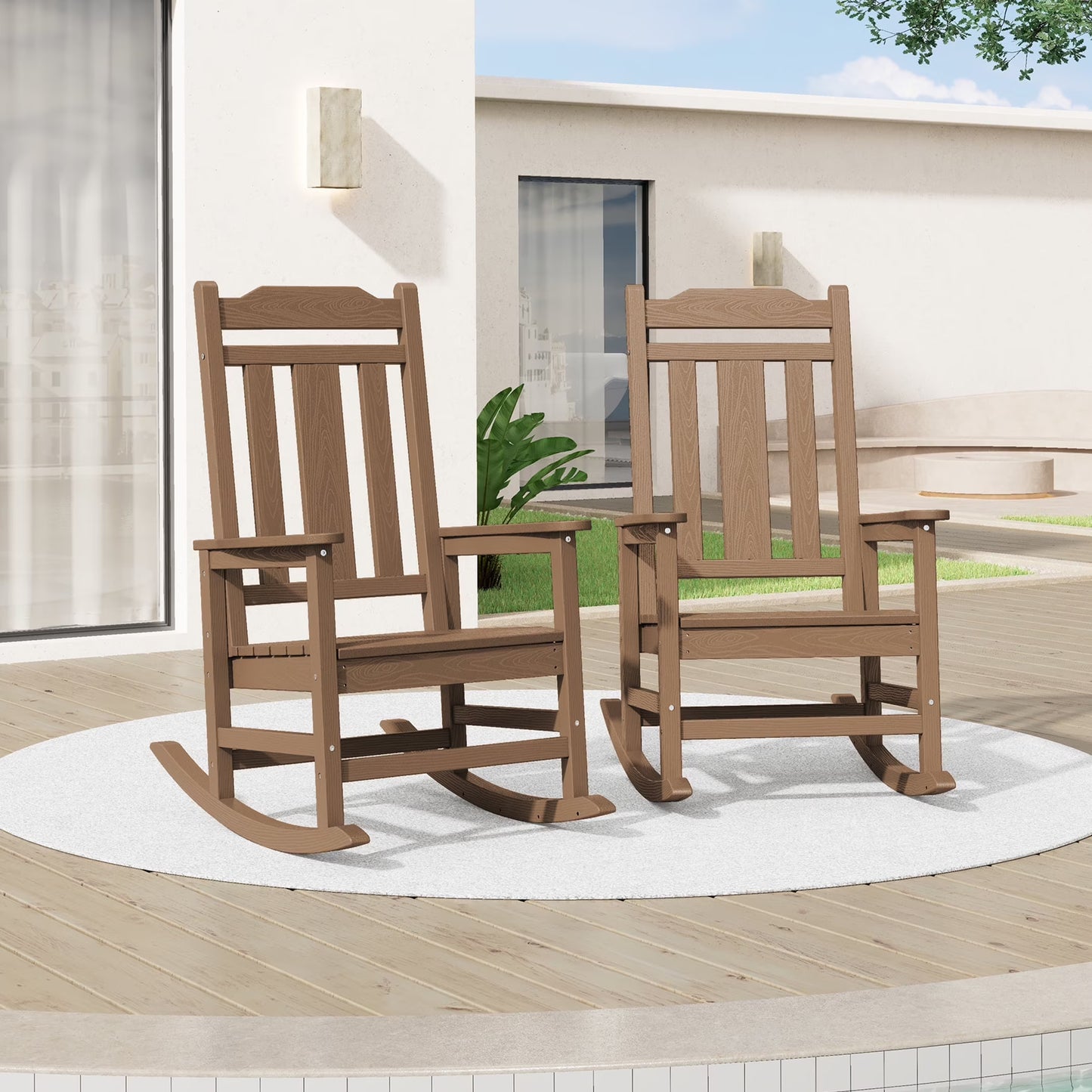 SERWALL Outdoor Rocking ChairHDPE Patio Rocking Chair, Heavy Duty Front Porch Rocker, Blue