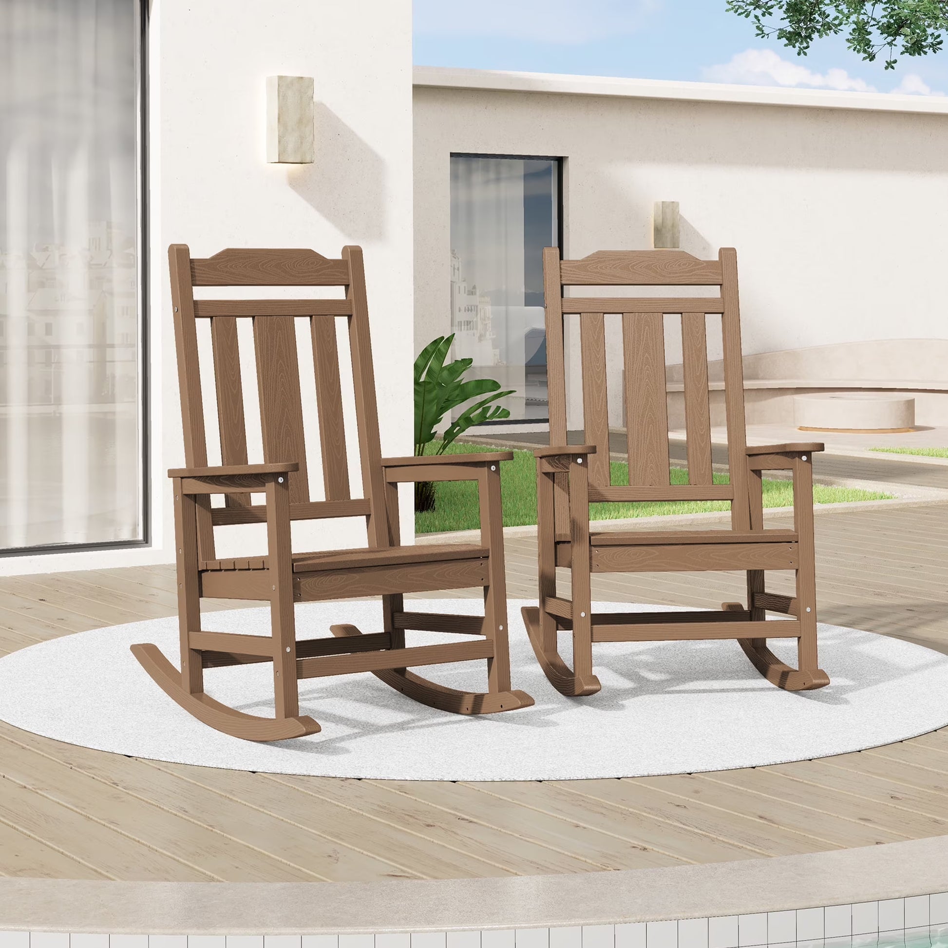 SERWALL Outdoor Rocking ChairHDPE Patio Rocking Chair, Heavy Duty Front Porch Rocker, Blue