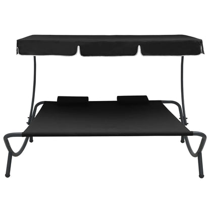 vidaXL Outdoor Double Chaise Lounge Patio Lounge Bed with Canopy and Pillows