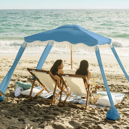 AMMSUN 6'6' Boho Beach Cabana Tent Canopy with Tassels Fringe UPF50+ Outdoor for Beach Patio,White