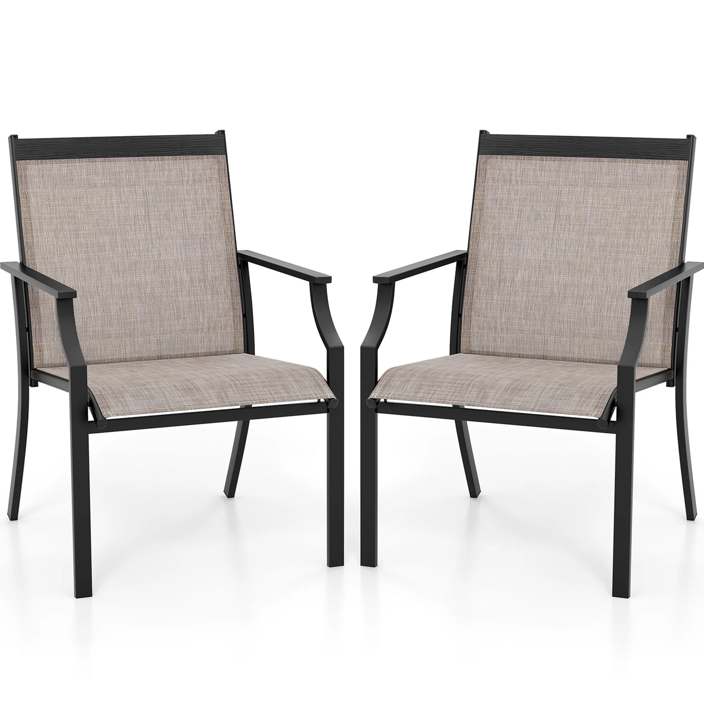 Gymax Set of 2 Patio Dining Chairs Outdoor Armchairs w/Sturdy Metal Frame Coffee