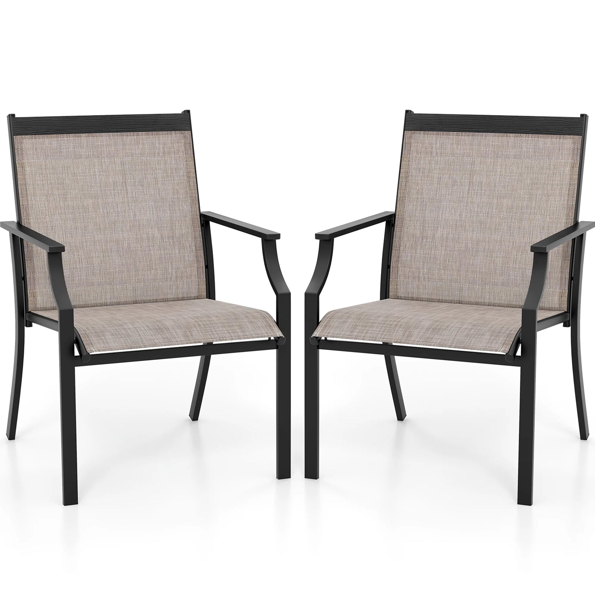 Gymax Set of 2 Patio Dining Chairs Outdoor Armchairs w/Sturdy Metal Frame Coffee