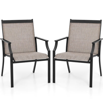 Gymax Set of 2 Patio Dining Chairs Outdoor Armchairs w/Sturdy Metal Frame Coffee