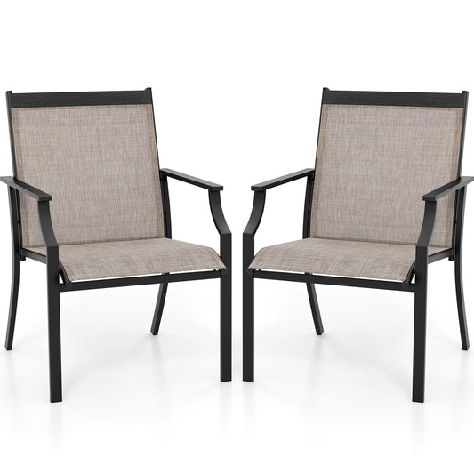 Gymax Set of 2 Patio Dining Chairs Outdoor Armchairs w/Sturdy Metal Frame Coffee