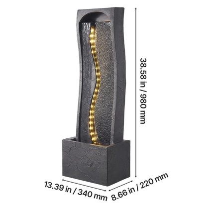 KFFKFF Outdoor Water Fountain, 38.58-Inch Tall with LED Light and Pump, 1-Tier Floor Standing Rock Base Design for Garden, Home, Patio, and Backyard Use