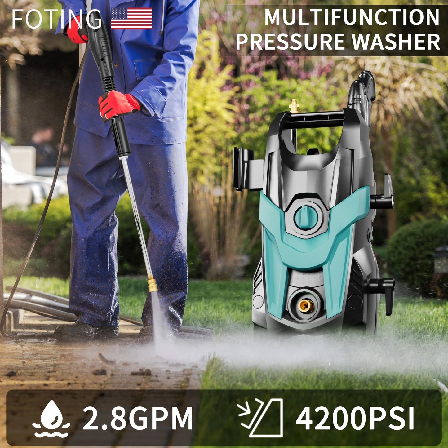 Electric Pressure Washer, 4500 PSI 3.2 GPM Power Washer with 4 Quick Connect Nozzles, High Pressure Cleaning Machine with Foam Cannon for Cars/Fences/Driveways/Patios/Home Cleaning