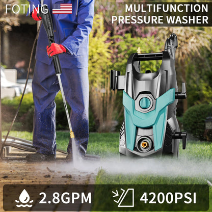 FOTING Upgraded Electric Pressure Washer 4200 PSI 2.8 GPM Power Washer with Extra Hose, 23ft Hose 35ft Power Cord, 4 Nozzle and Detergent Tank for Cars, Fences, Patio
