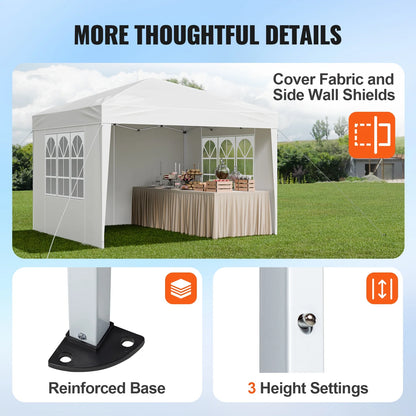 KFFKFF 10 x 10 FT Pop-Up Canopy Tent with Adjustable Height, 3 Sidewalls, and 2 Ventilated Windows, Portable Outdoor Shelter for Events, Patio, Backyard, Parties, and Parking