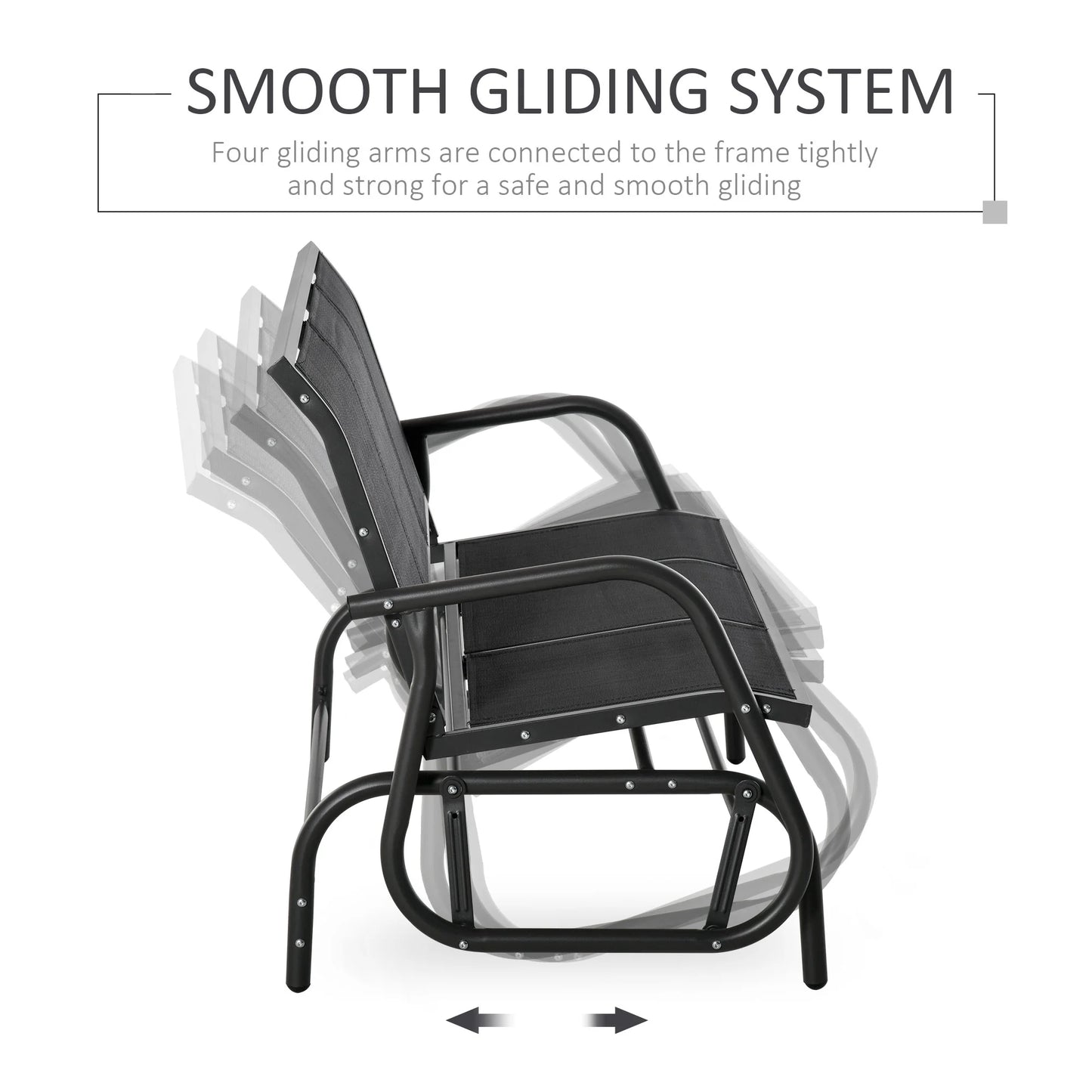 Outsunny Patio Glider Bench, Outdoor Porch Glider Swing with 3 Seats, Breathable Mesh Fabric, Metal Frame, Black
