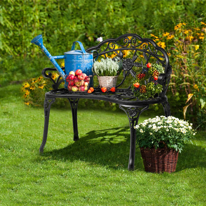 Zimtown Courtyard Park Outdoor Patio Bench Leisure Rose Cast Aluminum Chair, Metal Loveseat Bench for Garden Patio, Porch, Deck, Bronze