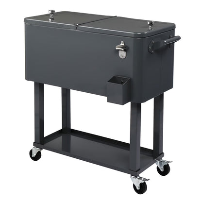 80Qt All-In-One Cooler Cart With Bottle Opener, Lower Storage Shelf and Cap Catcher, Outdoor Party Rolling Cooler With Lockable Wheels For Pool Side, Patio, Balcony, Mint(33.07 x 15.16 x 35.83)"