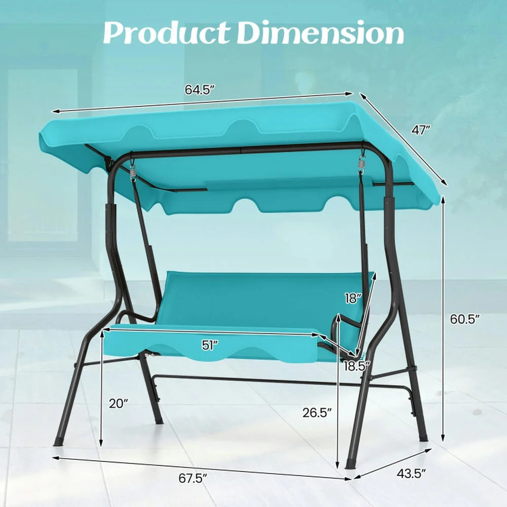 Spaco Outdoor Porch Swings,Hanging Porch Swings,3 Seat Outdoor Patio Canopy Swing with Cushioned Steel Frame-Blue