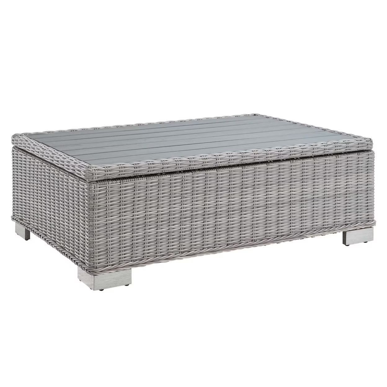 Modway Conway 45" Outdoor Patio Wicker Rattan Coffee Table in Light Gray
