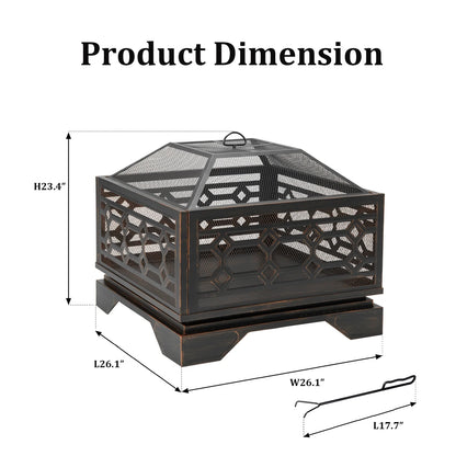 MistMo 26? Square Wood Burning Fire Pit for Outdoor Patio Garden