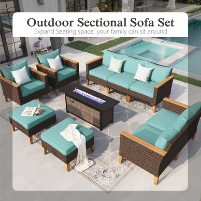 Sophia & William 7-Piece Outdoor Wicker Conversation Set Patio Furniture Set with Turquoise Cushions