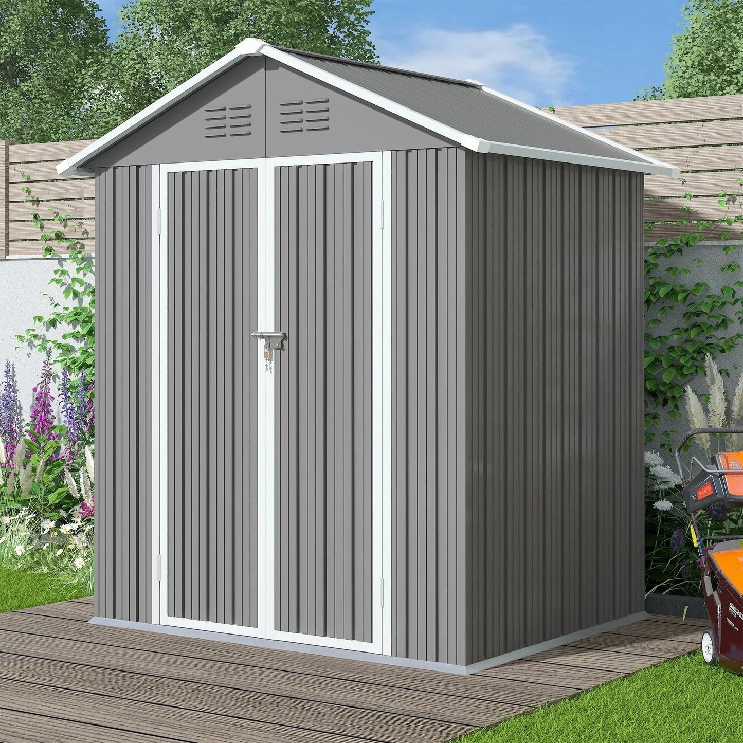 Seizeen Outdoor Storage Shed, 6' x 4' Metal Storage Shed with Base , Seizeen Tools Storage Shed, Galvanized Steel Garden Shed with Lockable Doors for Backyard, Patio, Lawn