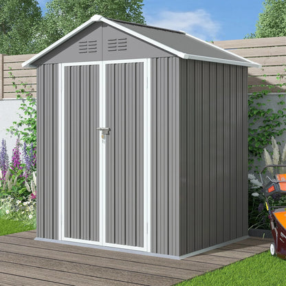 Seizeen Outdoor Storage Shed, 6' x 4' Metal Storage Shed with Base , Seizeen Tools Storage Shed, Galvanized Steel Garden Shed with Lockable Doors for Backyard, Patio, Lawn