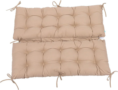 Outdoor/Indoor Bench Cushion,Porch Swing Replacement Cushions 2-3 Seater Loveseat Chair Pads with Backrest and Ties for Garden Patio Furniture (51inx40in, TAN/GREY)
