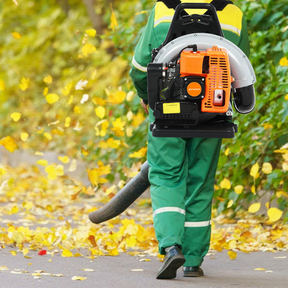 Limorve EB650 Backpack Leaf Blower, 2-Stroke Engine Multi-purpose 63 Cubic Centimeter High Strength Snow Blower for Lawn Care, Patio, Sidewalk,Snow Blowing-Orange