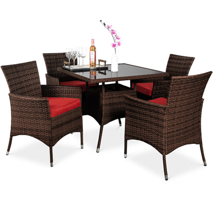 Best Choice Products 5-Piece Indoor Outdoor Wicker Patio Dining Table Furniture Set w/Umbrella Cutout, 4 Chairs - Gray