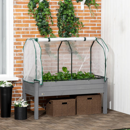 Outsunny Raised Garden Bed with PE Greenhouse Cover Outdoor Elevated Wood Planter Box for Herbs, Vegetables, for Patio, Backyard, Balcony, Brown