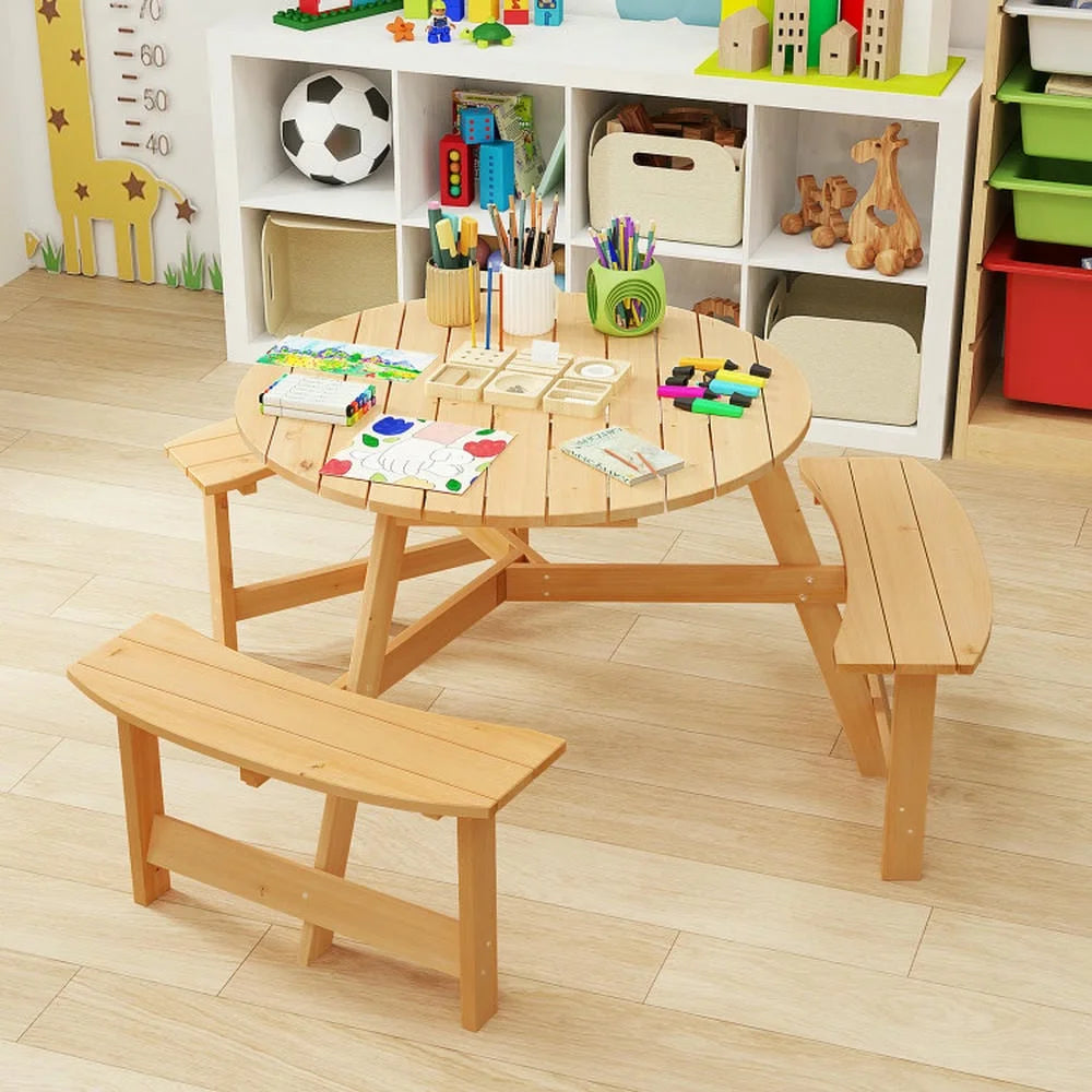 Aimee Lii Kids Outdoor Wooden Picnic Table and Bench Set with Umbrella Hole, Outdoor Patio Furniture for Pool Deck Backyard, Sturdy-Natural