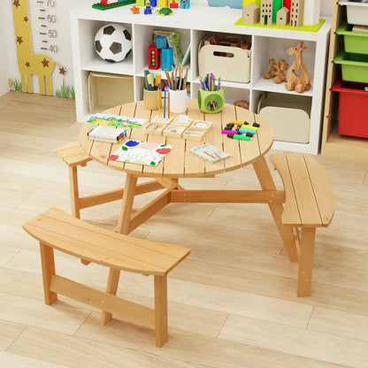 Aimee Lii Kids Outdoor Wooden Picnic Table and Bench Set with Umbrella Hole, Outdoor Patio Furniture for Pool Deck Backyard, Sturdy-Natural