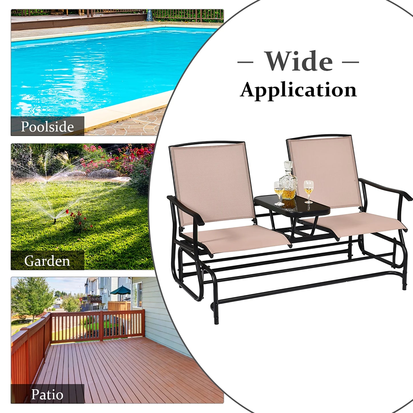 Costway 2 Person Outdoor Patio Double Glider Chair Loveseat Rocking Brown