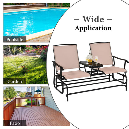 Costway 2 Person Outdoor Patio Double Glider Chair Loveseat Rocking Brown