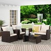 Superjoe 4 Pcs Outdoor Patio Furniture Sets, Wicker Rattan Conversation Set with Coffee table, Brown