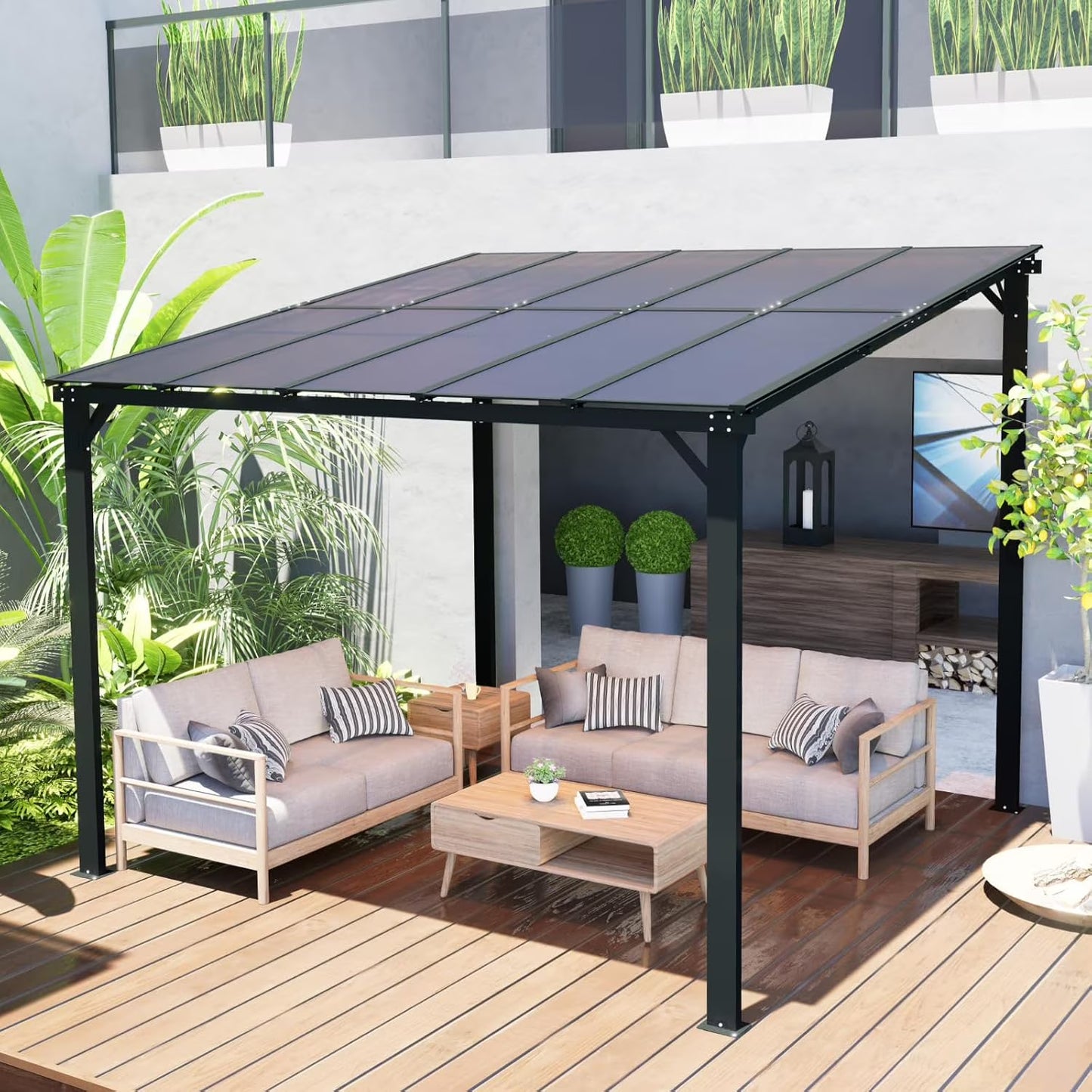10x8 Pergola Patio Gazebo, Hardtop Outdoor Gazebo with Roof for Backyard, Decks, Garden