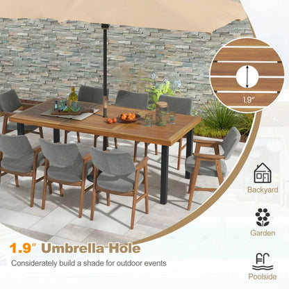 Spaco 8-Person Patio Table with 1.9 Inch Umbrella Hole, 79 Inch Acacia Wood Dining Table with Reinforced Metal Frame and Adjustable Foot Pads, Dining Table for Yard, Garden, Natural