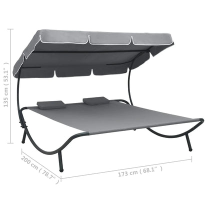 vidaXL Outdoor Double Chaise Lounge Patio Lounge Bed with Canopy and Pillows